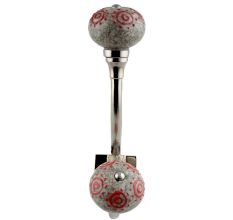 Red Round Crackle Ceramic Silver Iron Hook